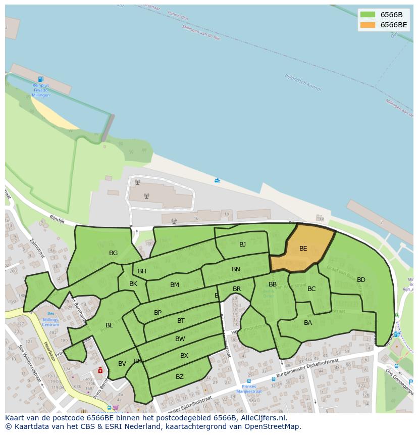 Afbeelding van het postcodegebied 6566 BE op de kaart.