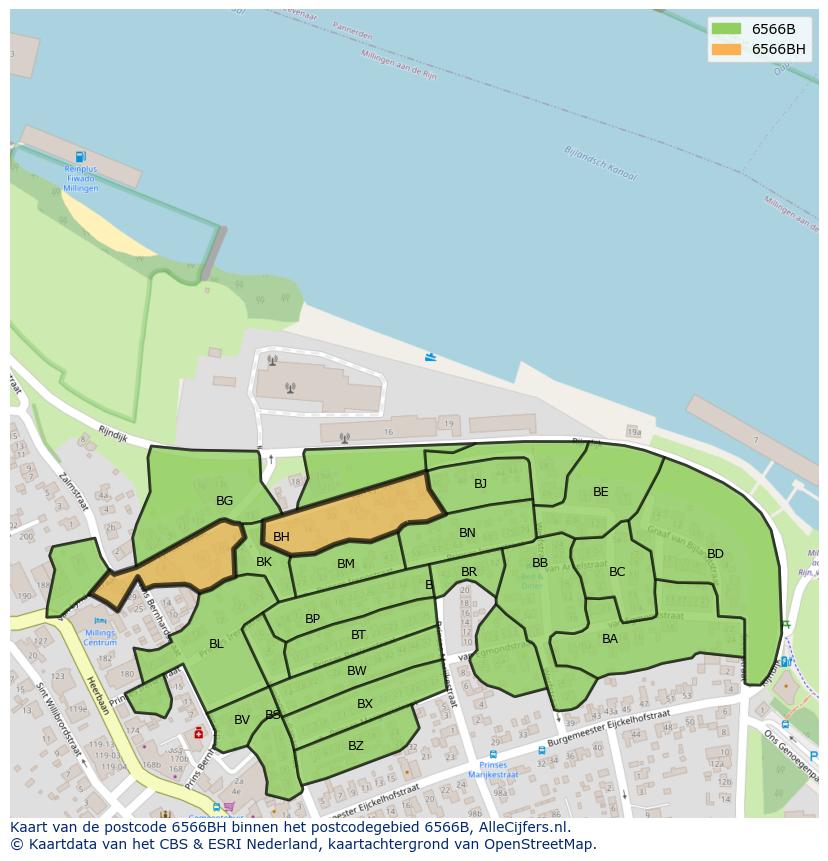 Afbeelding van het postcodegebied 6566 BH op de kaart.