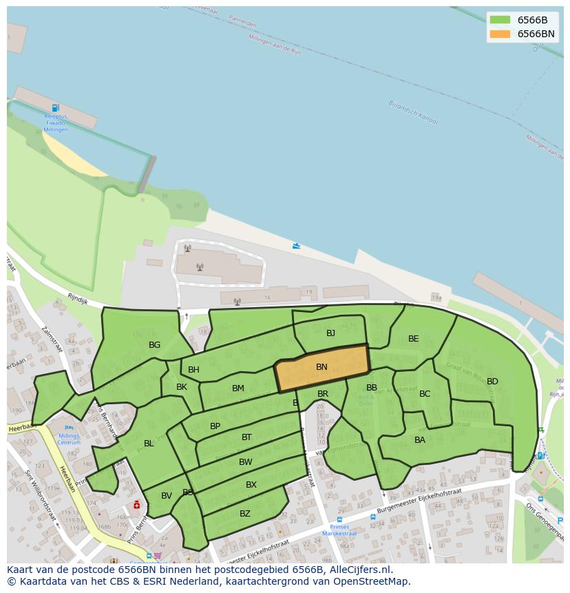 Afbeelding van het postcodegebied 6566 BN op de kaart.