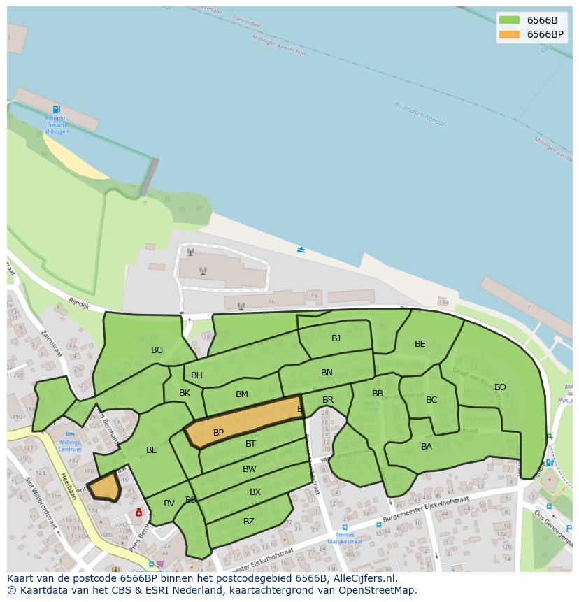 Afbeelding van het postcodegebied 6566 BP op de kaart.