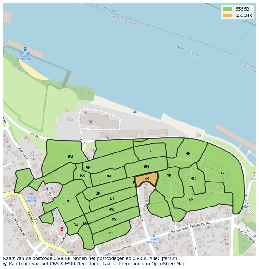 Afbeelding van het postcodegebied 6566 BR op de kaart.