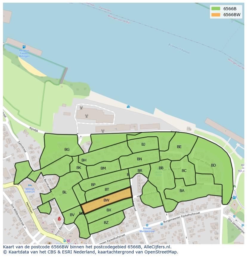 Afbeelding van het postcodegebied 6566 BW op de kaart.