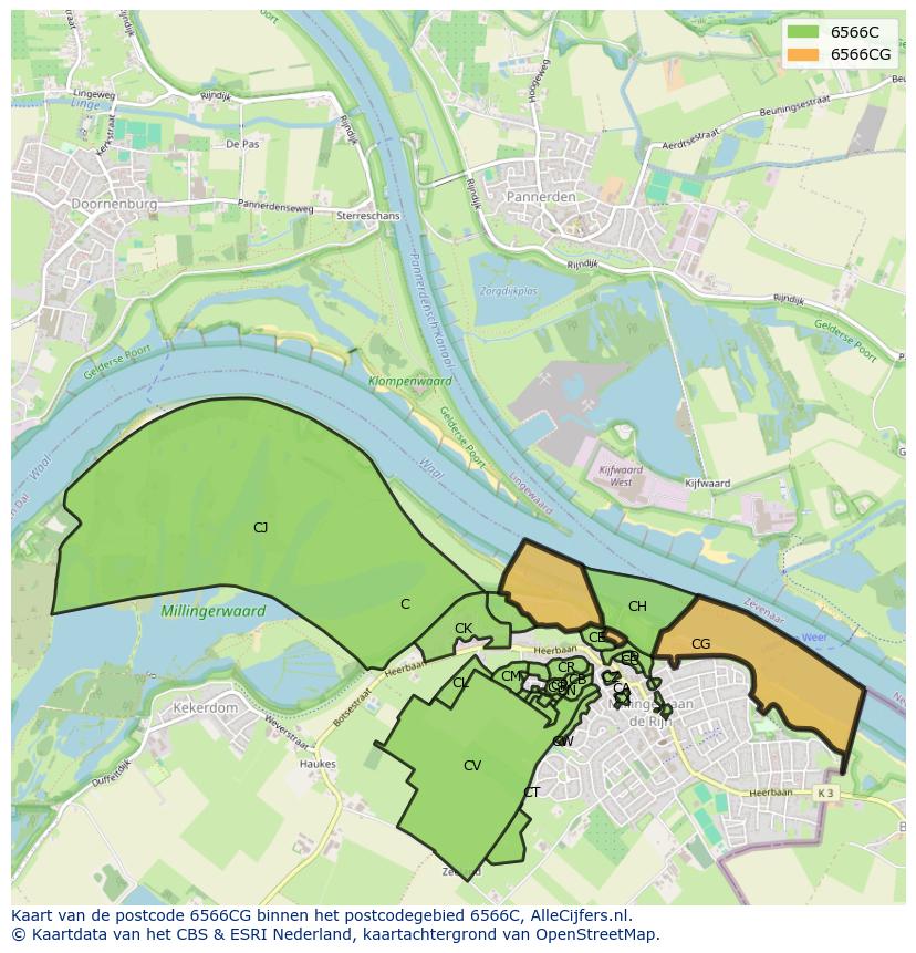 Afbeelding van het postcodegebied 6566 CG op de kaart.