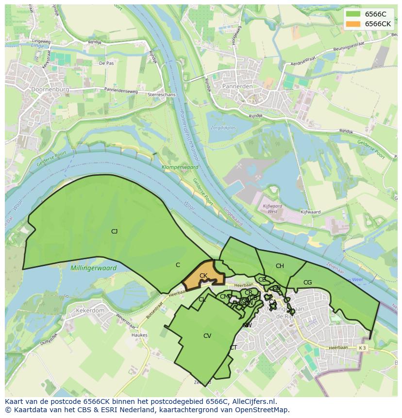 Afbeelding van het postcodegebied 6566 CK op de kaart.