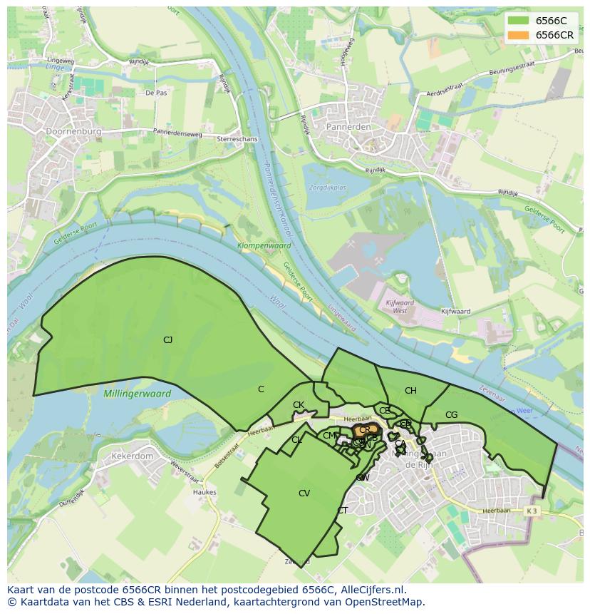 Afbeelding van het postcodegebied 6566 CR op de kaart.