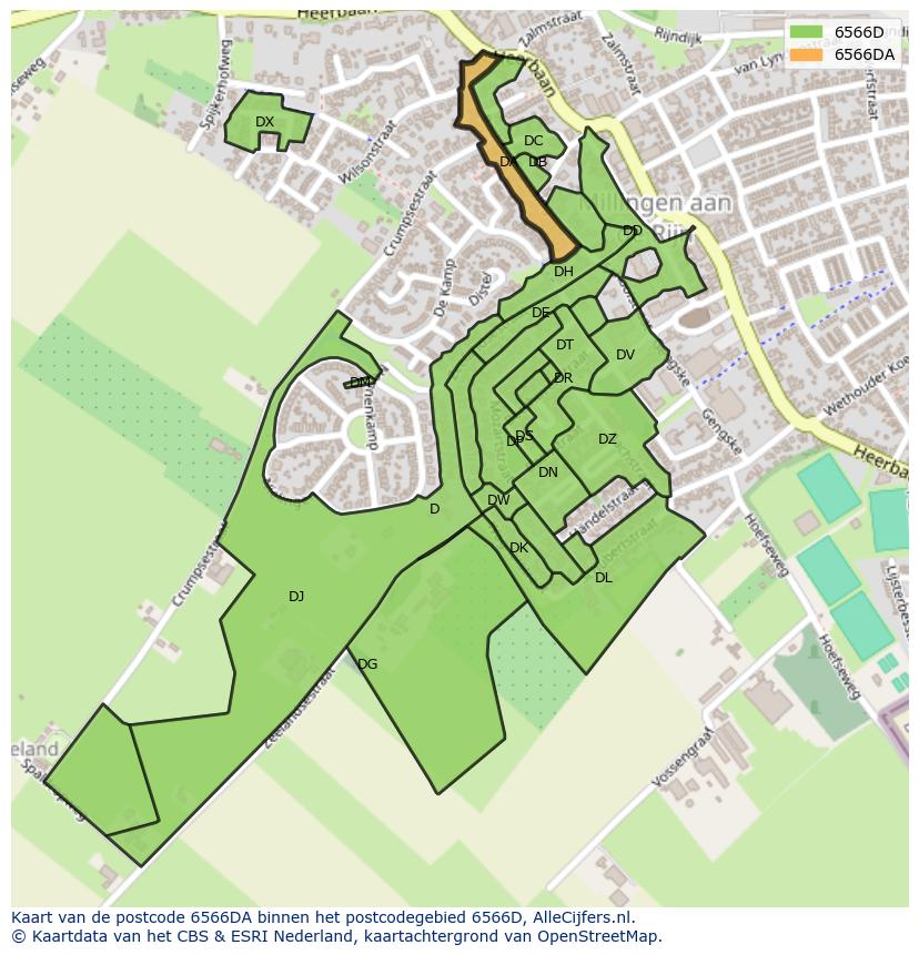 Afbeelding van het postcodegebied 6566 DA op de kaart.