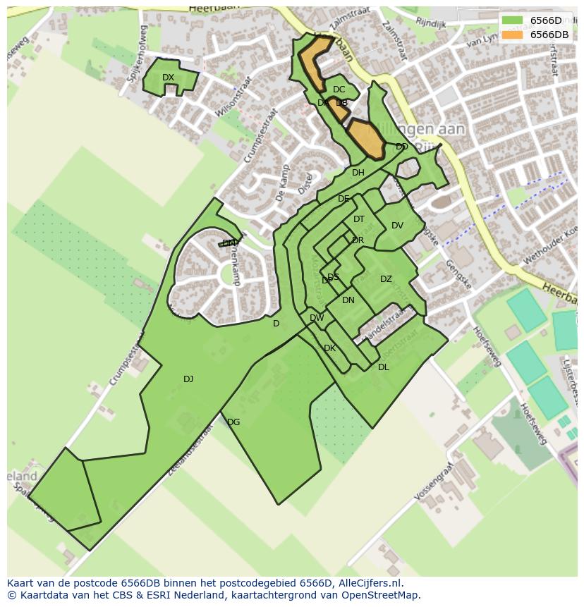 Afbeelding van het postcodegebied 6566 DB op de kaart.