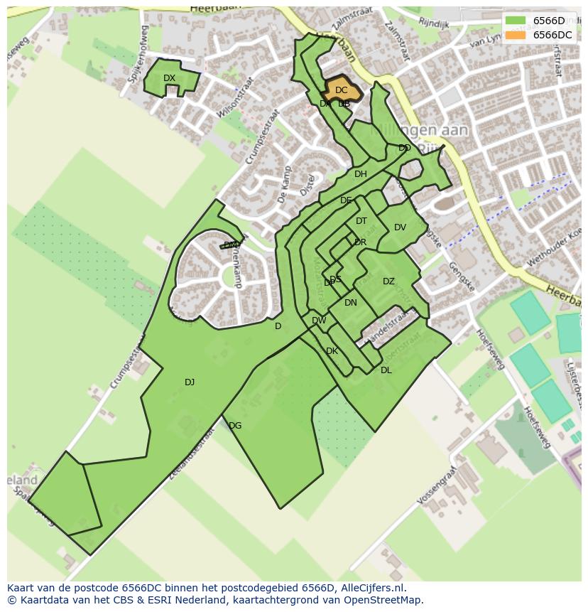 Afbeelding van het postcodegebied 6566 DC op de kaart.