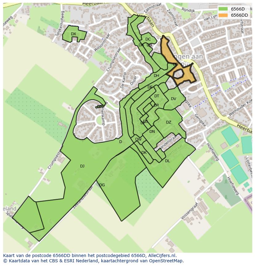 Afbeelding van het postcodegebied 6566 DD op de kaart.