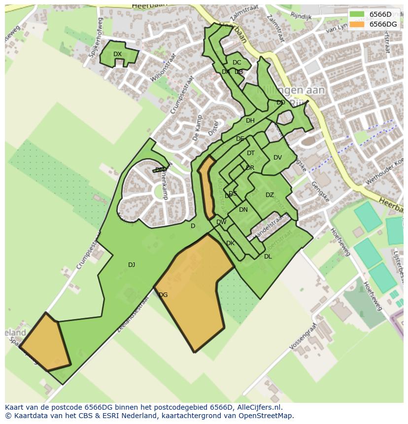 Afbeelding van het postcodegebied 6566 DG op de kaart.