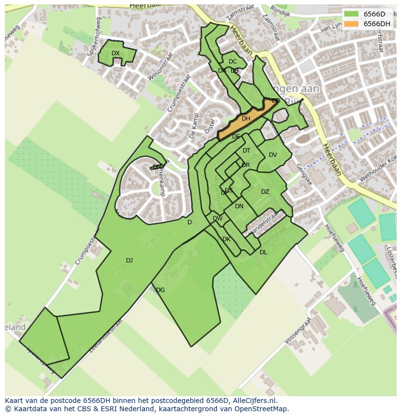 Afbeelding van het postcodegebied 6566 DH op de kaart.