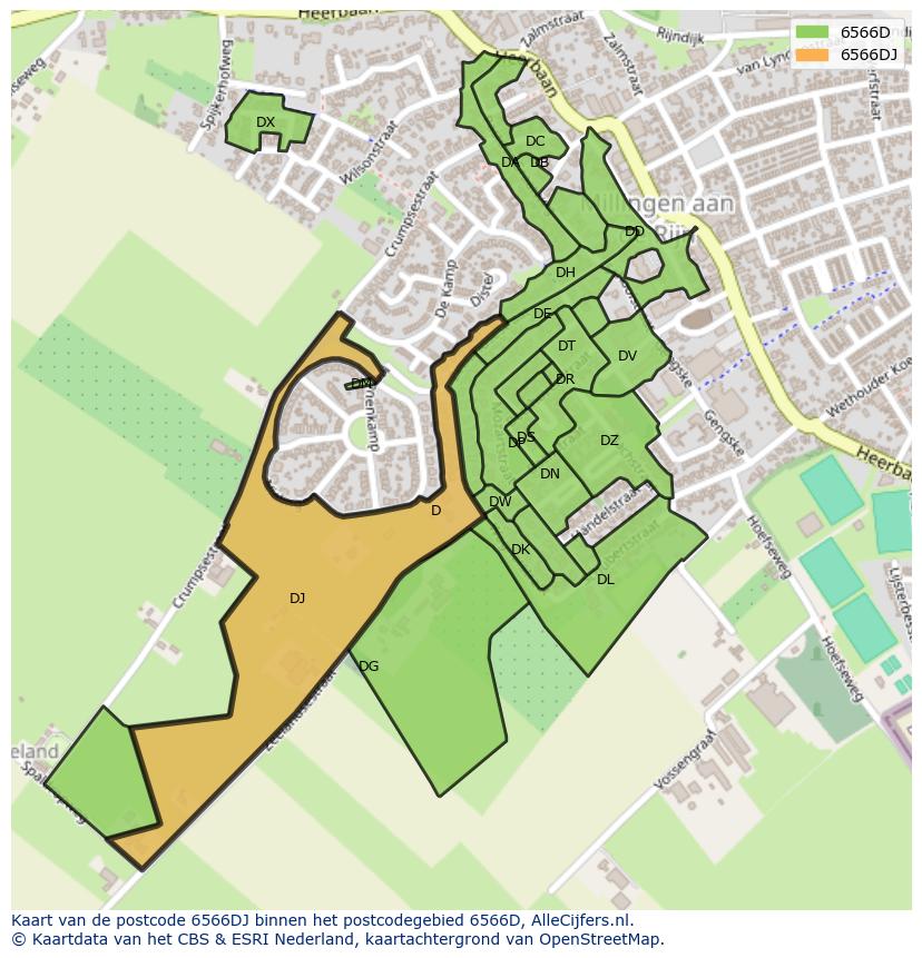 Afbeelding van het postcodegebied 6566 DJ op de kaart.