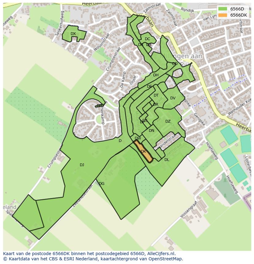Afbeelding van het postcodegebied 6566 DK op de kaart.