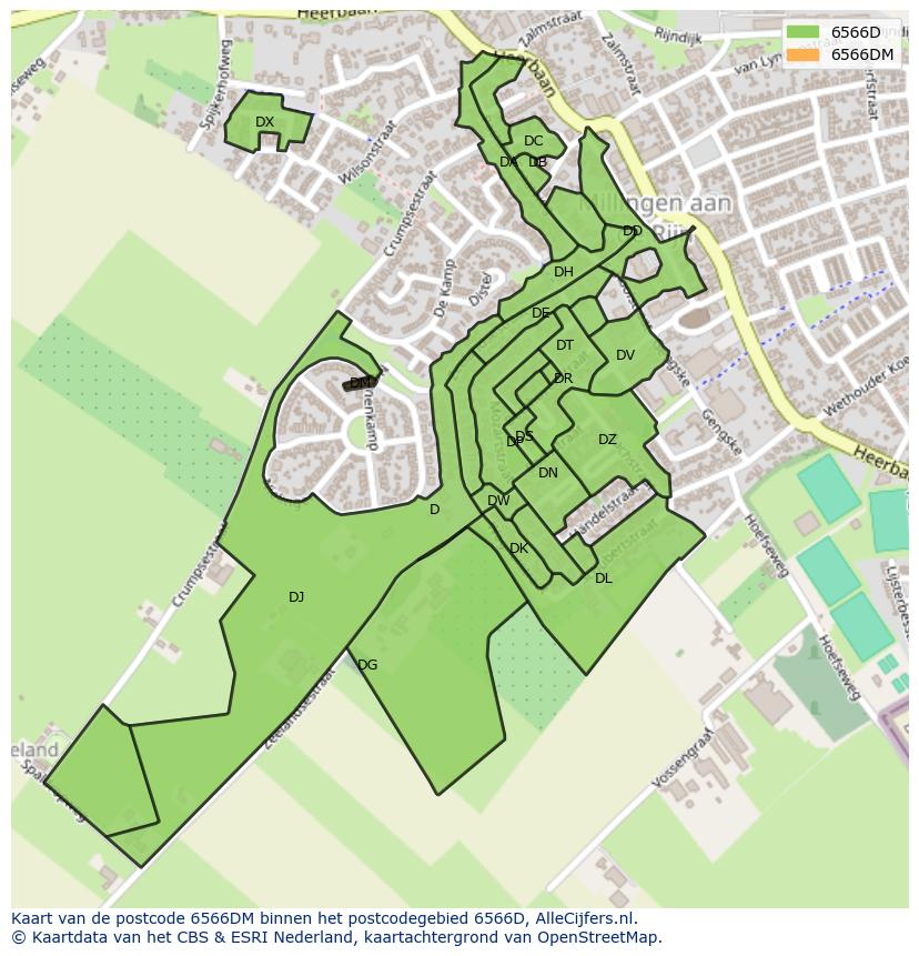 Afbeelding van het postcodegebied 6566 DM op de kaart.