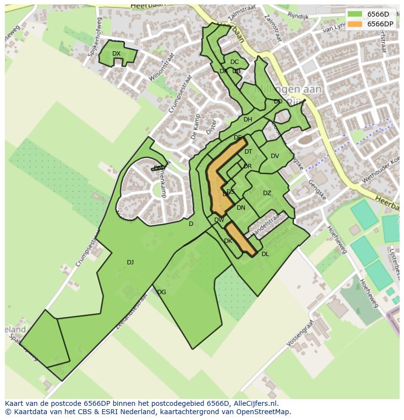 Afbeelding van het postcodegebied 6566 DP op de kaart.
