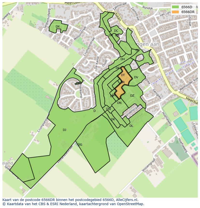 Afbeelding van het postcodegebied 6566 DR op de kaart.