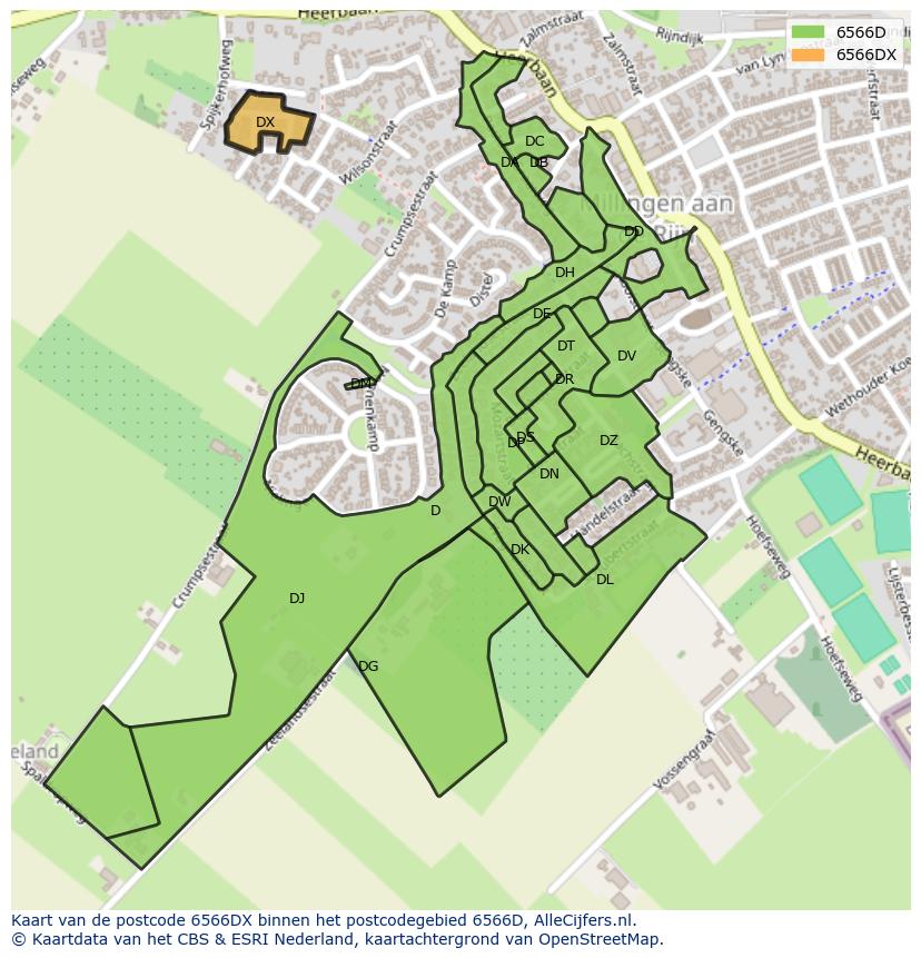 Afbeelding van het postcodegebied 6566 DX op de kaart.