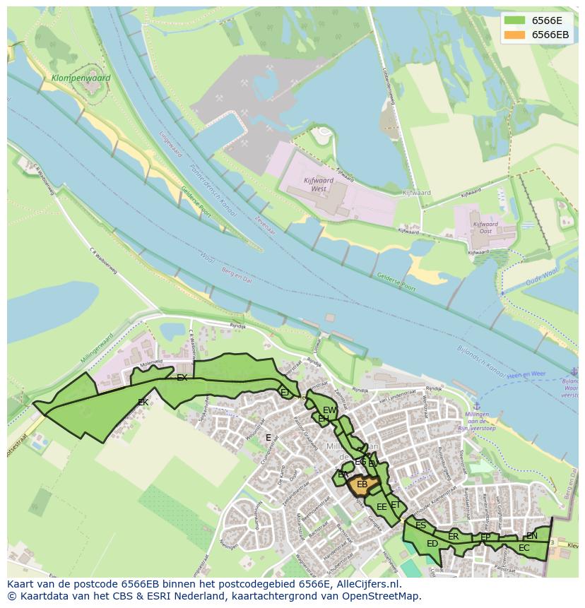 Afbeelding van het postcodegebied 6566 EB op de kaart.