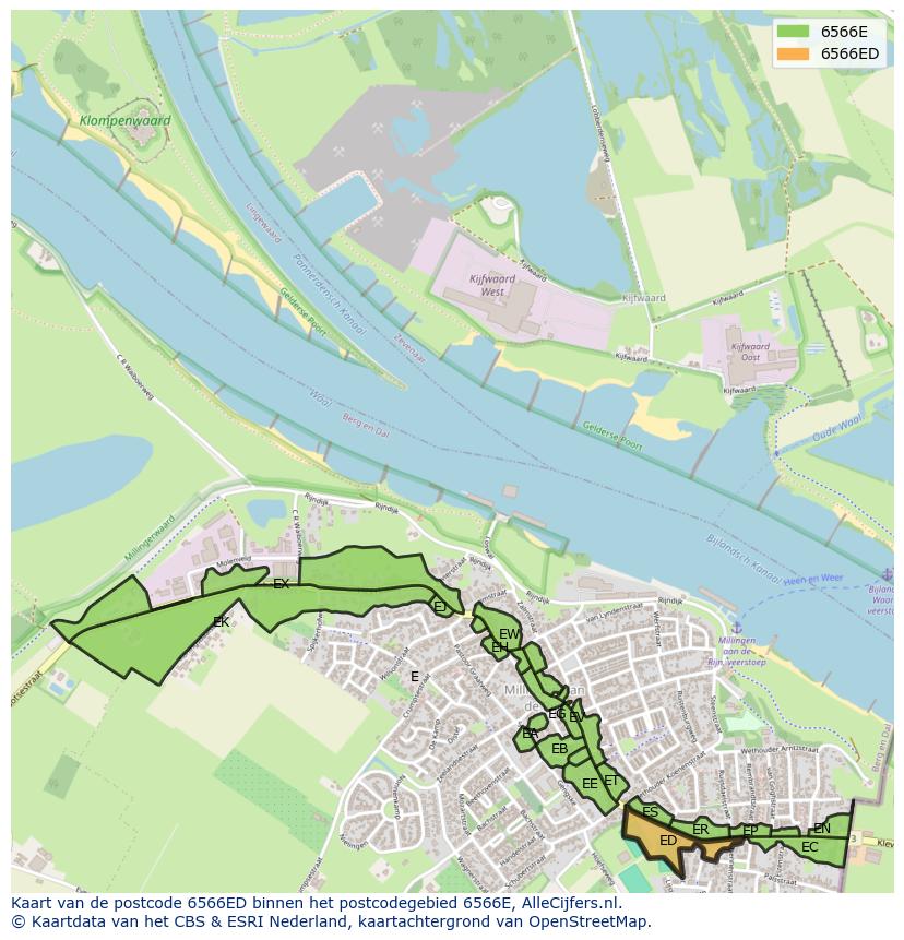 Afbeelding van het postcodegebied 6566 ED op de kaart.
