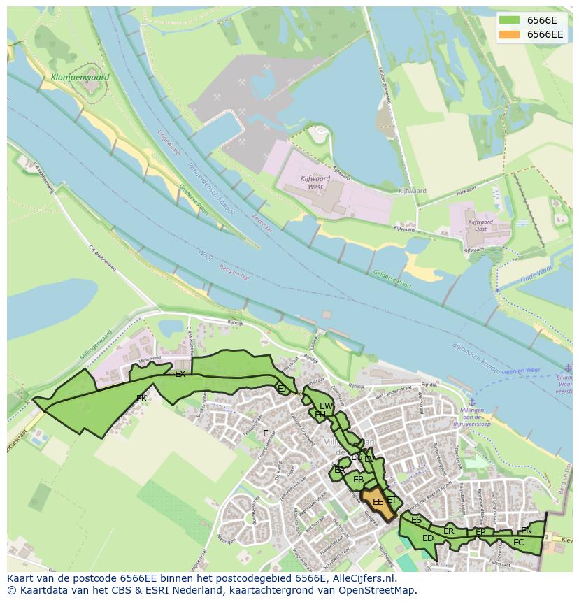 Afbeelding van het postcodegebied 6566 EE op de kaart.