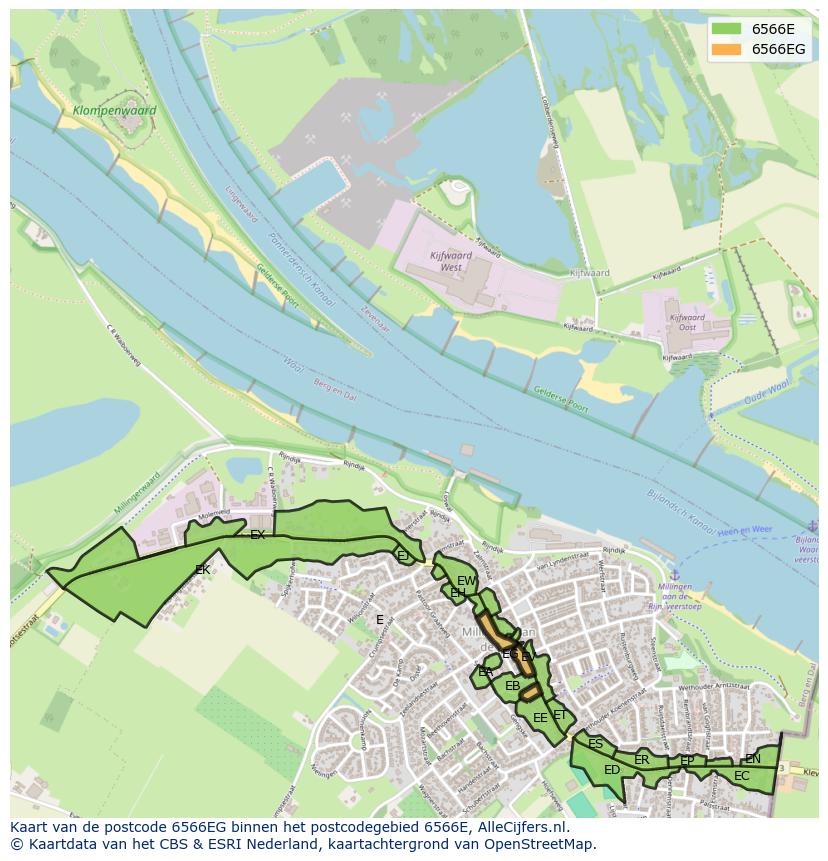 Afbeelding van het postcodegebied 6566 EG op de kaart.
