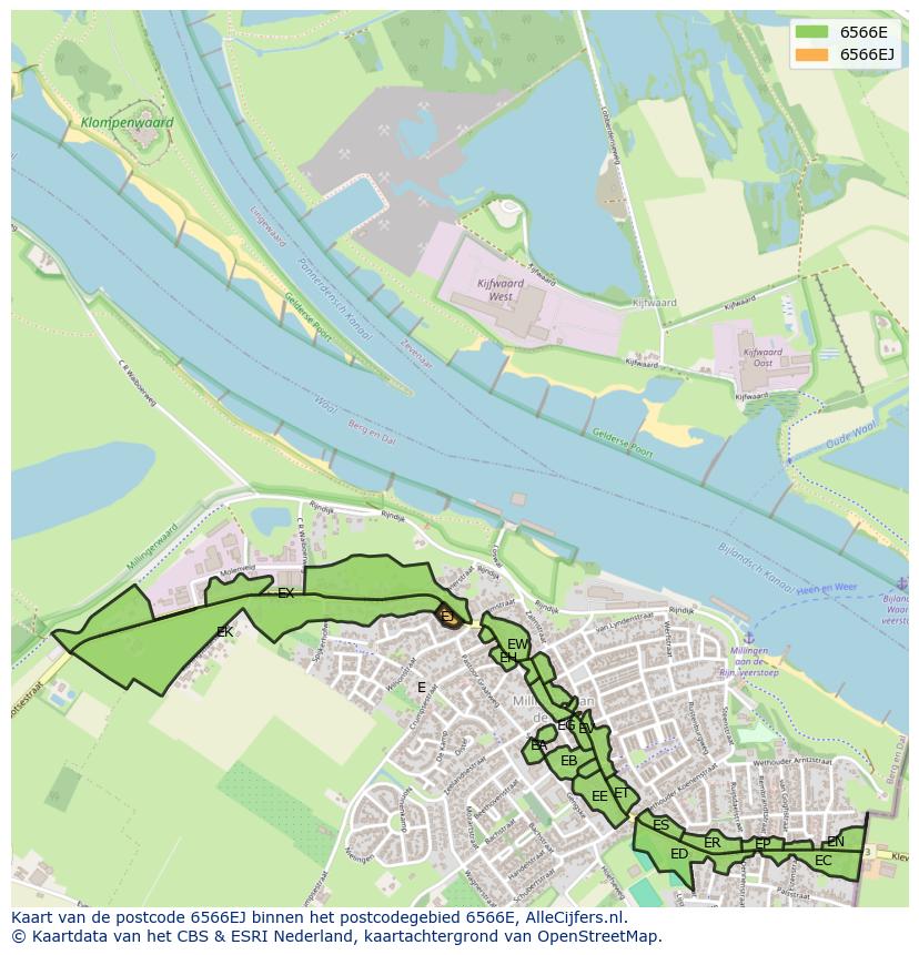 Afbeelding van het postcodegebied 6566 EJ op de kaart.