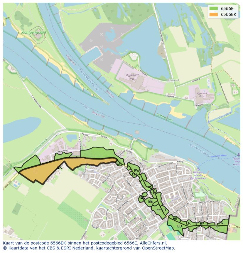 Afbeelding van het postcodegebied 6566 EK op de kaart.