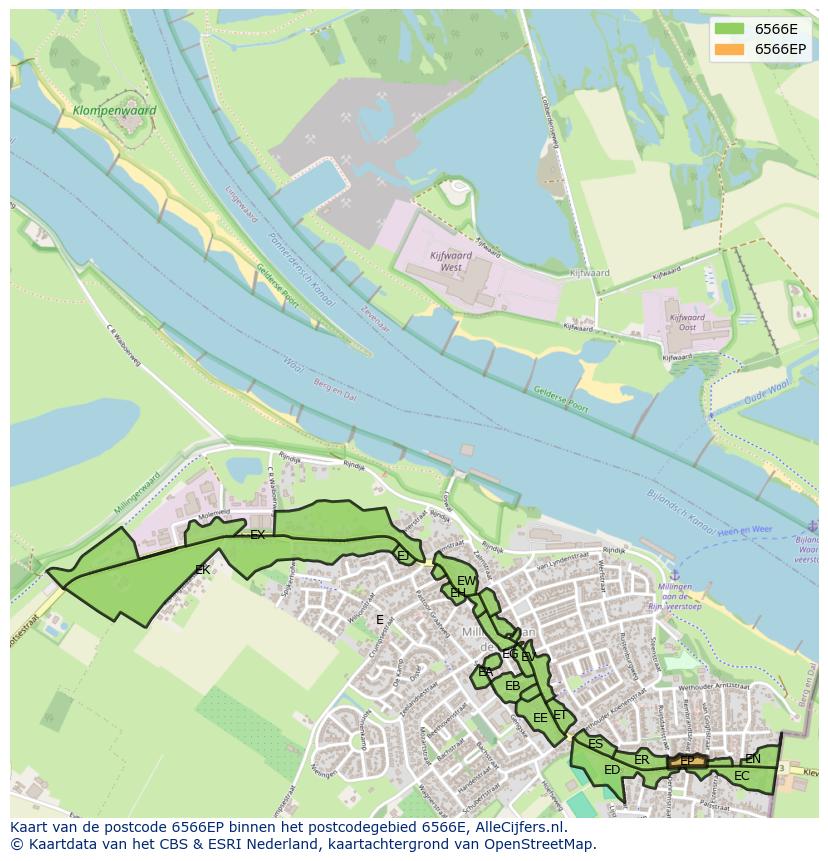 Afbeelding van het postcodegebied 6566 EP op de kaart.