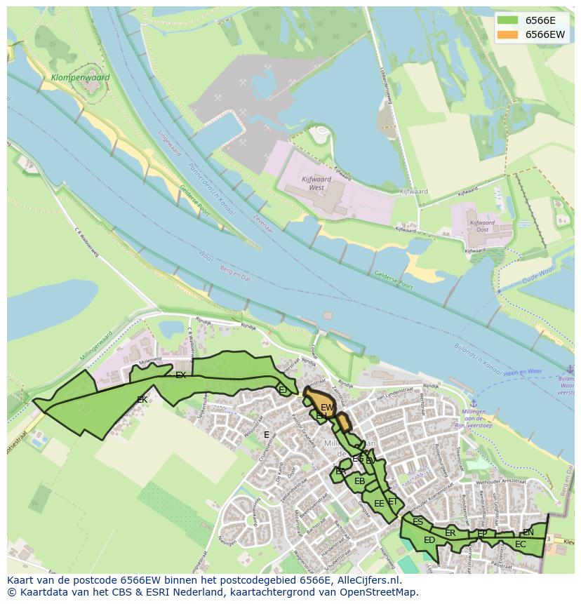Afbeelding van het postcodegebied 6566 EW op de kaart.