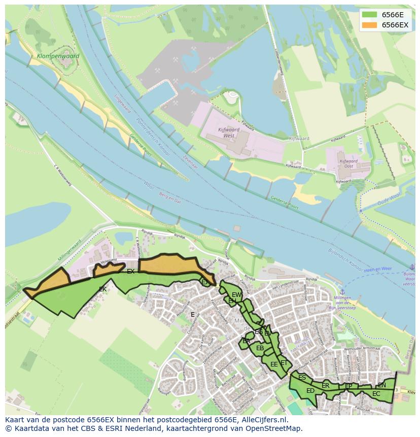 Afbeelding van het postcodegebied 6566 EX op de kaart.