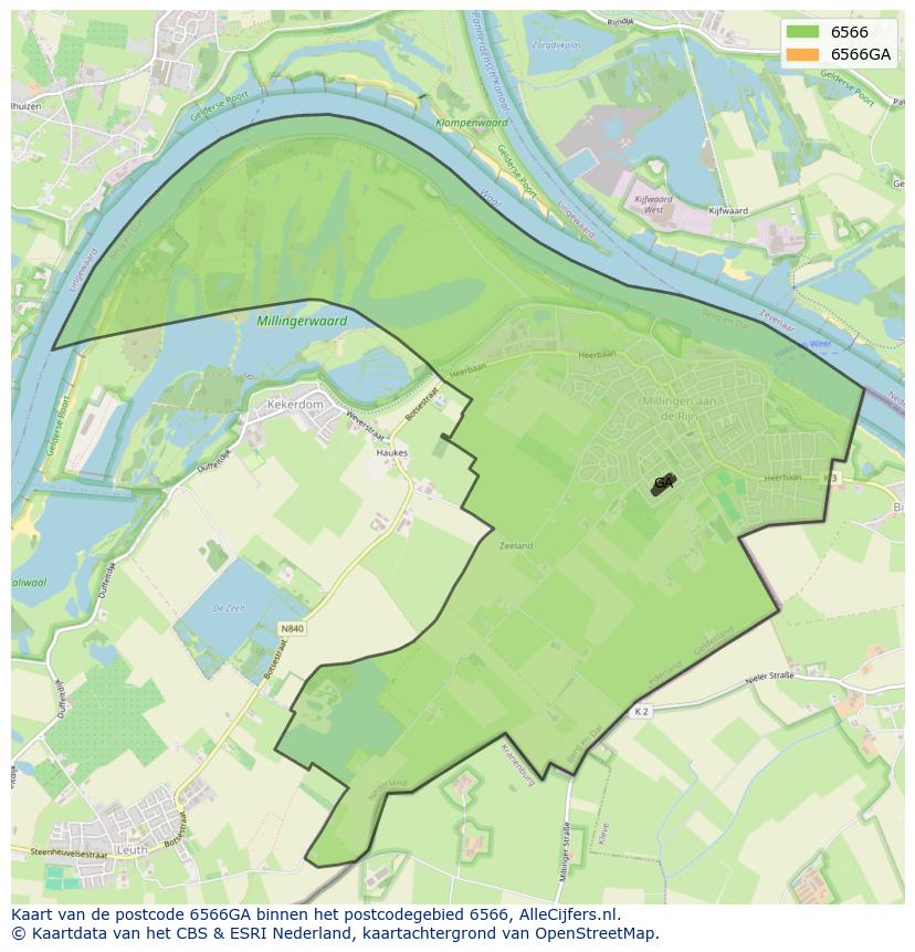 Afbeelding van het postcodegebied 6566 GA op de kaart.