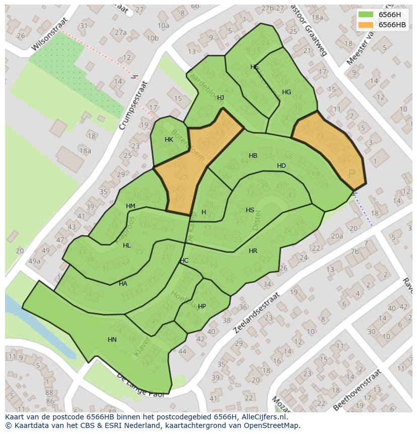 Afbeelding van het postcodegebied 6566 HB op de kaart.