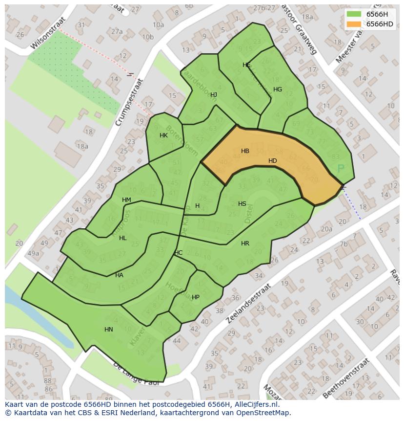 Afbeelding van het postcodegebied 6566 HD op de kaart.
