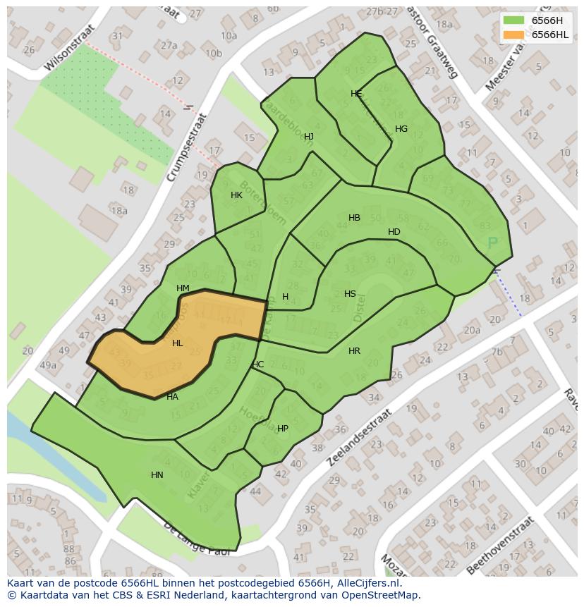 Afbeelding van het postcodegebied 6566 HL op de kaart.