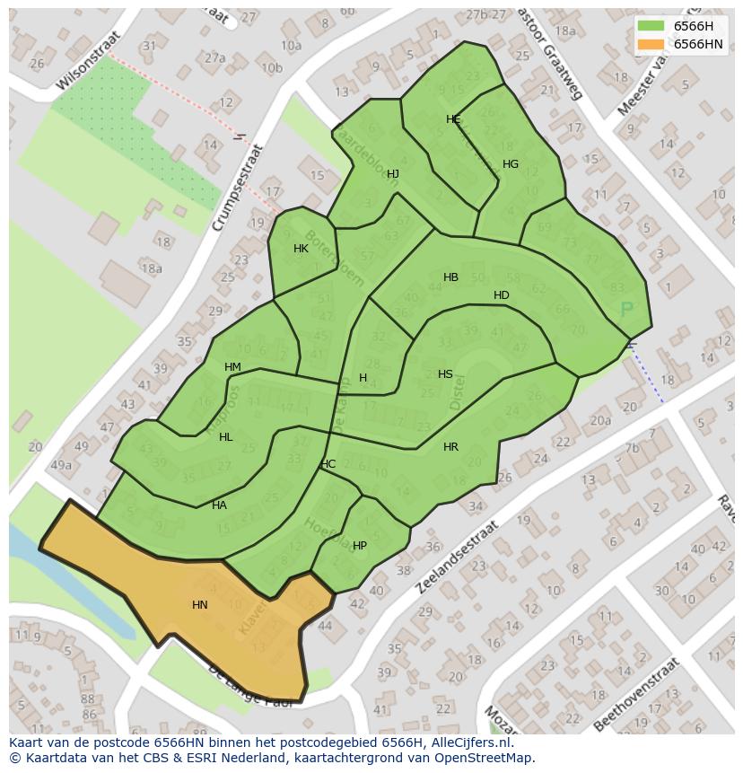 Afbeelding van het postcodegebied 6566 HN op de kaart.