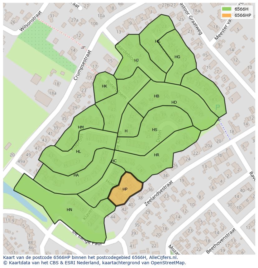 Afbeelding van het postcodegebied 6566 HP op de kaart.