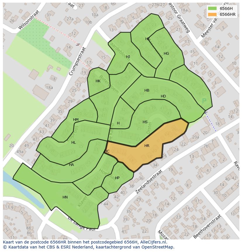 Afbeelding van het postcodegebied 6566 HR op de kaart.