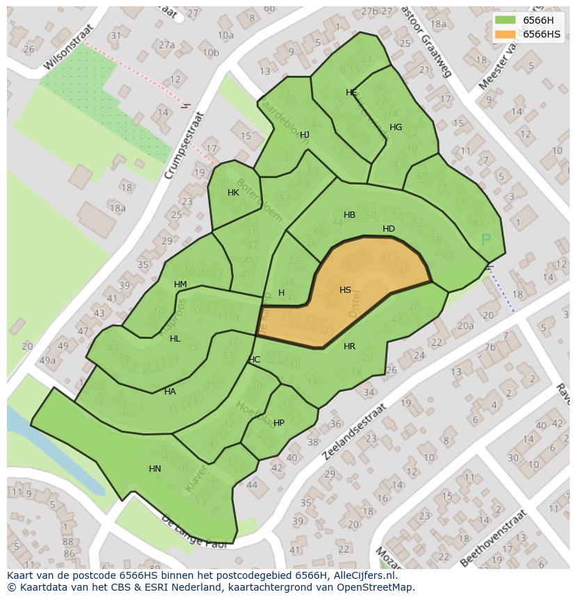 Afbeelding van het postcodegebied 6566 HS op de kaart.