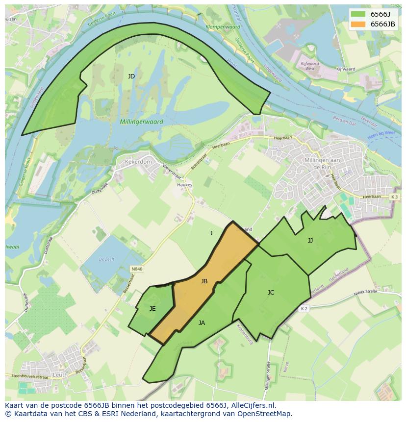 Afbeelding van het postcodegebied 6566 JB op de kaart.