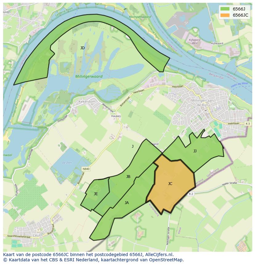 Afbeelding van het postcodegebied 6566 JC op de kaart.