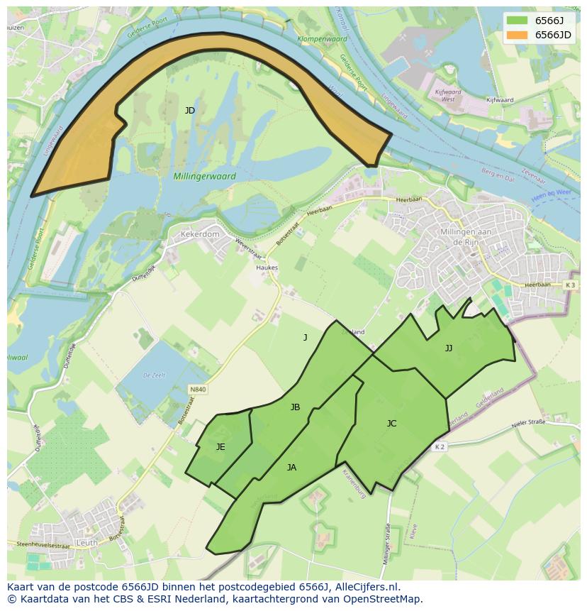 Afbeelding van het postcodegebied 6566 JD op de kaart.