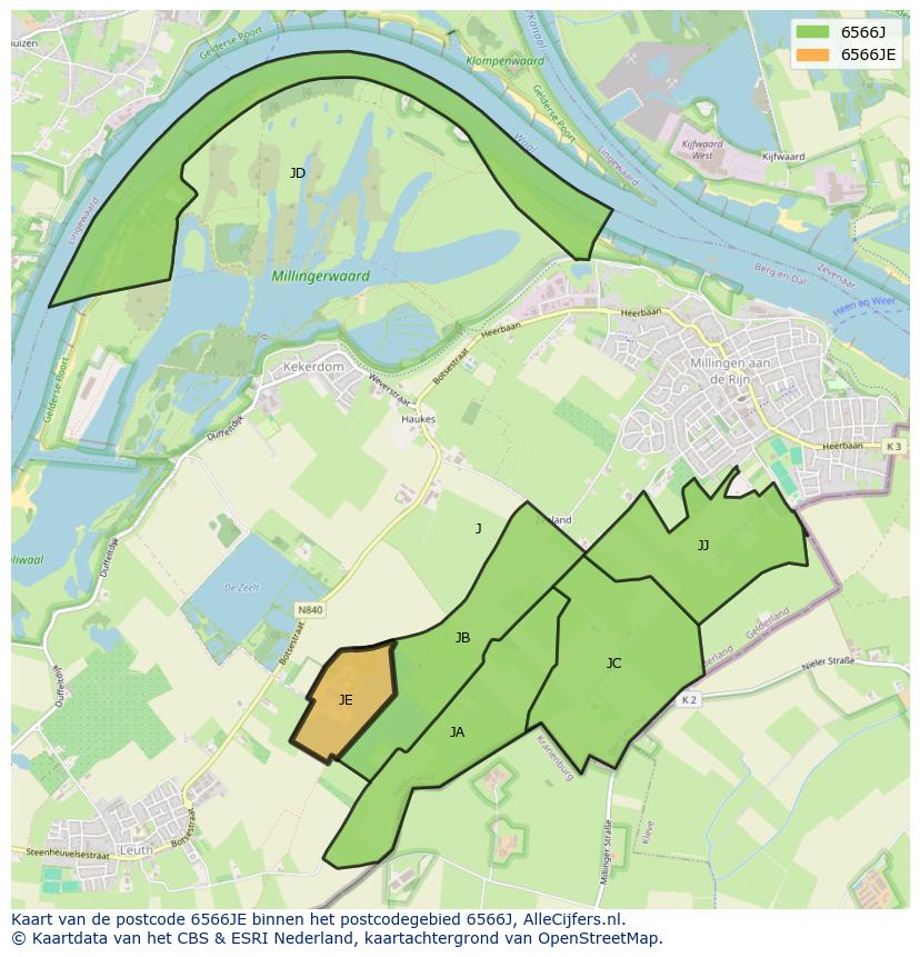 Afbeelding van het postcodegebied 6566 JE op de kaart.