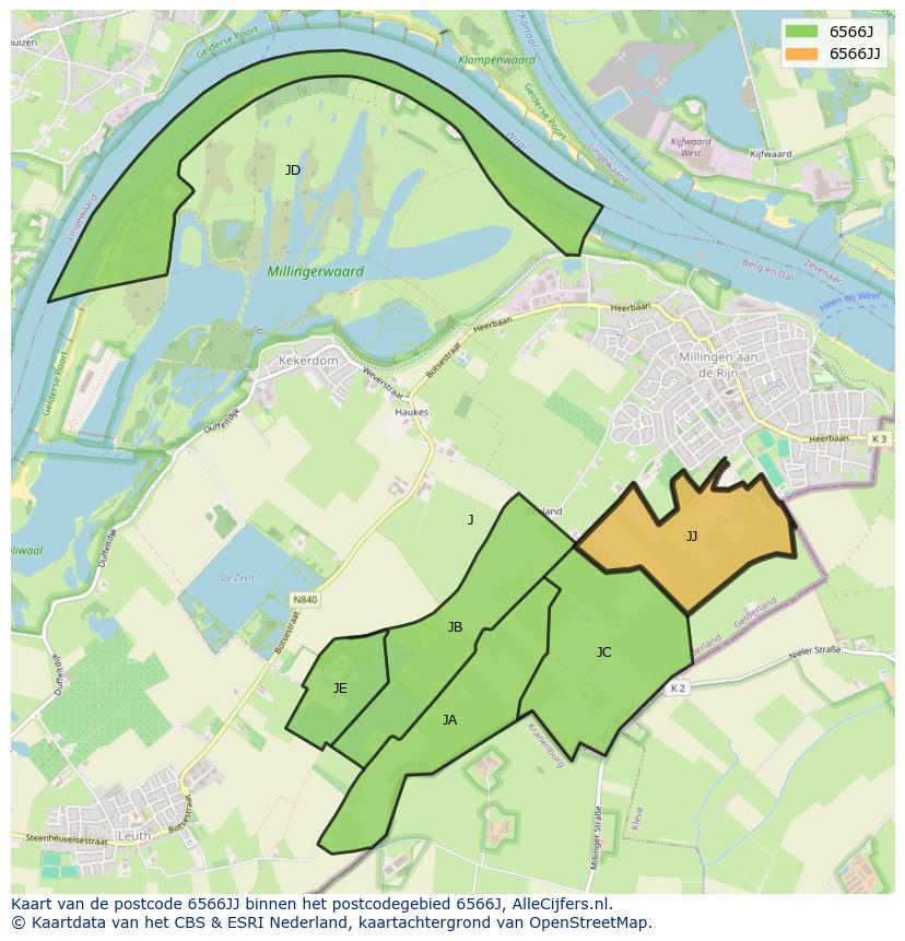 Afbeelding van het postcodegebied 6566 JJ op de kaart.