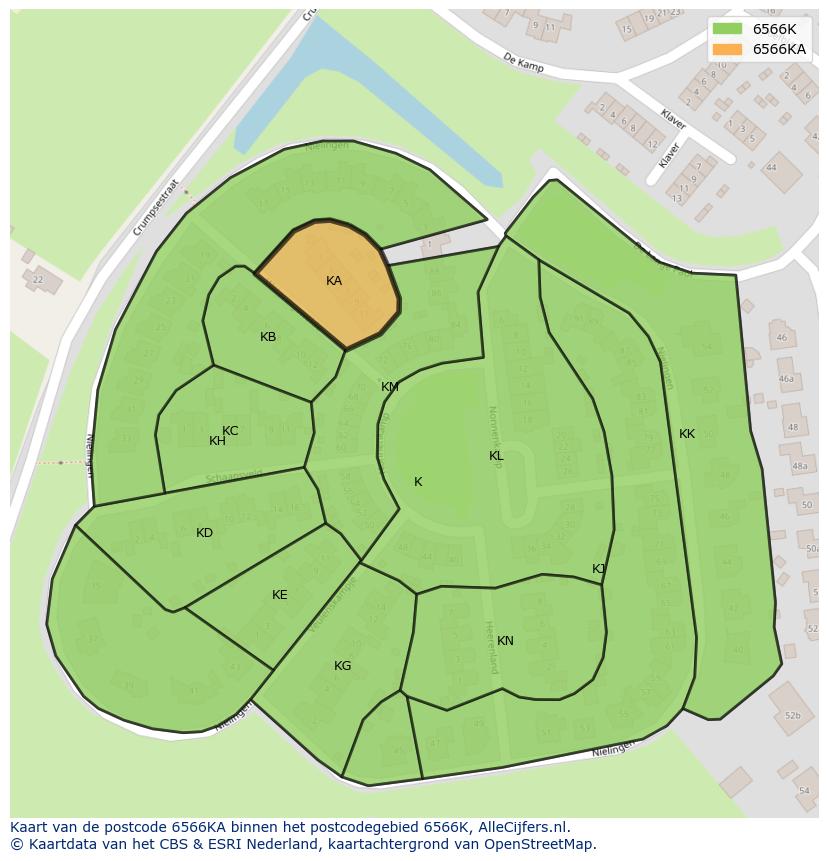 Afbeelding van het postcodegebied 6566 KA op de kaart.