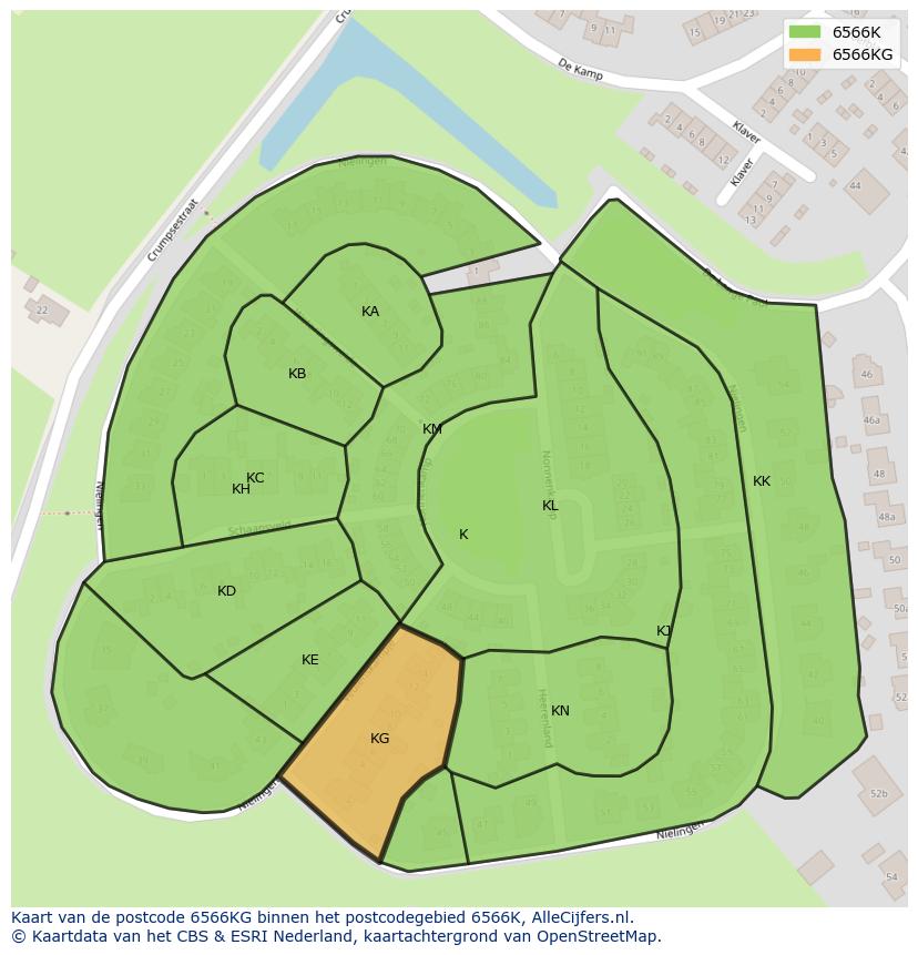 Afbeelding van het postcodegebied 6566 KG op de kaart.