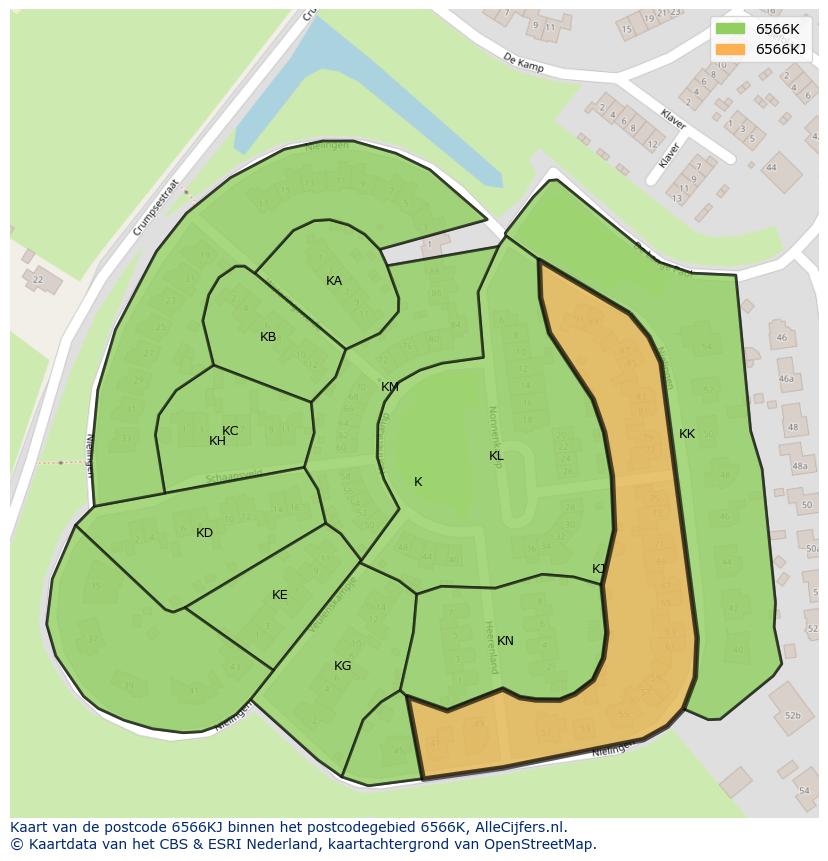 Afbeelding van het postcodegebied 6566 KJ op de kaart.