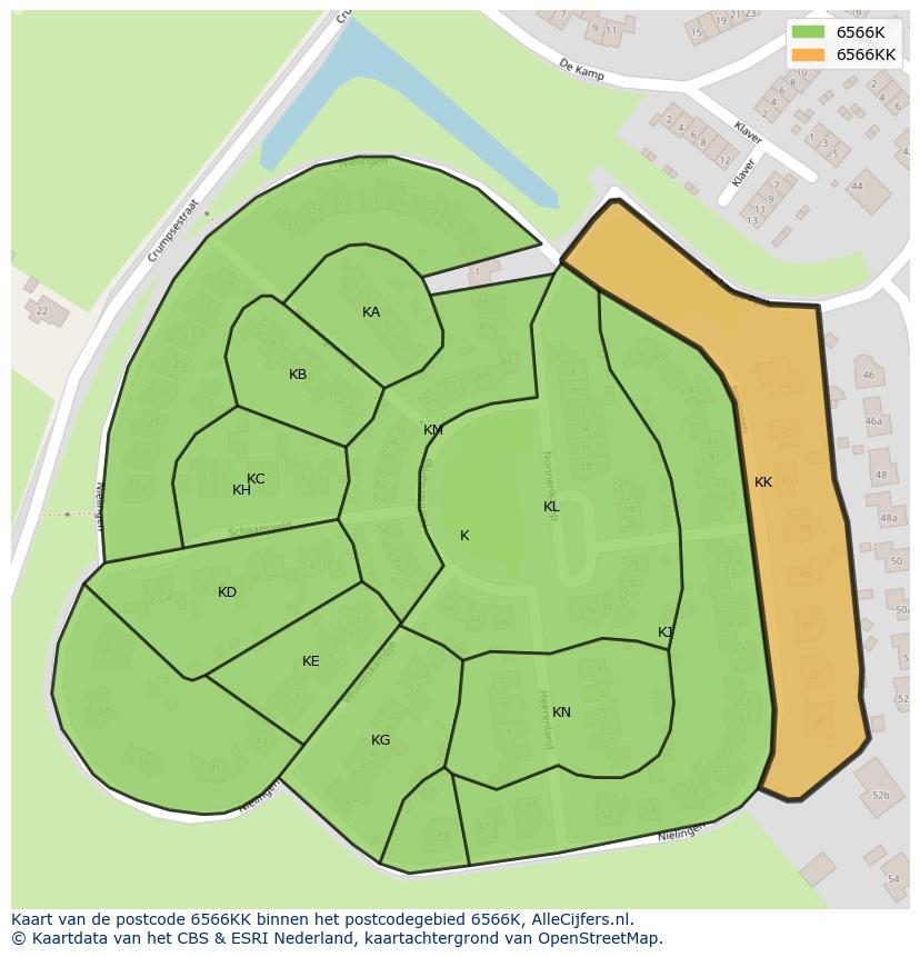 Afbeelding van het postcodegebied 6566 KK op de kaart.