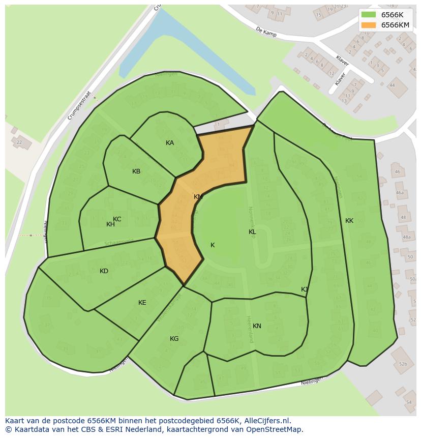 Afbeelding van het postcodegebied 6566 KM op de kaart.