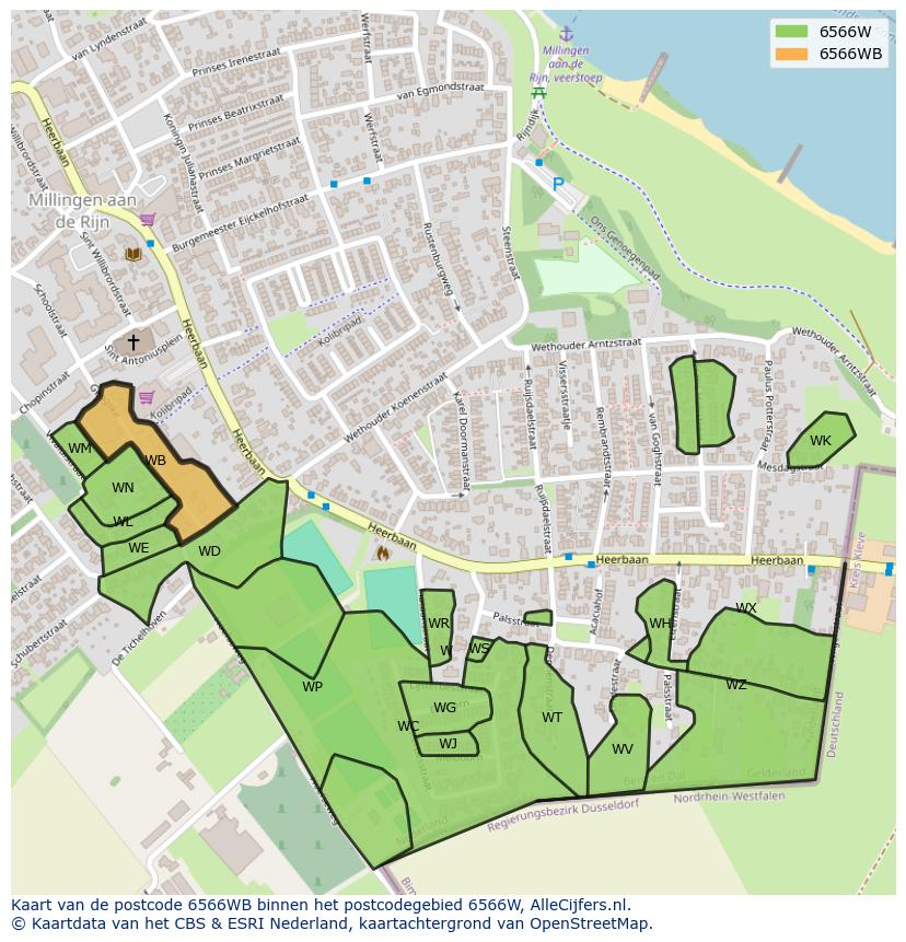 Afbeelding van het postcodegebied 6566 WB op de kaart.