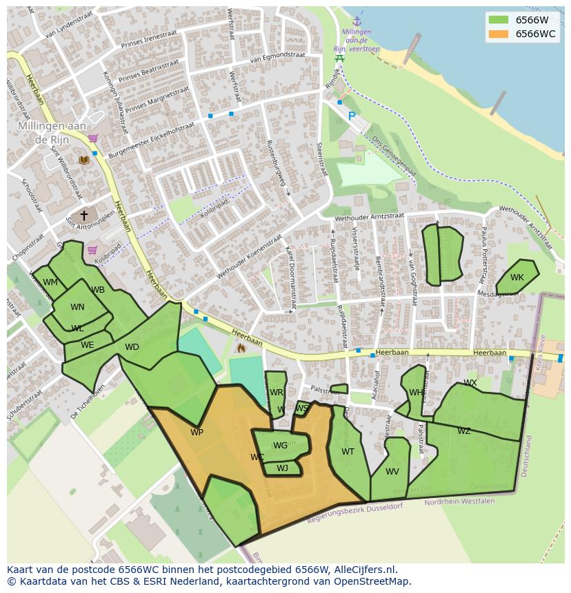Afbeelding van het postcodegebied 6566 WC op de kaart.